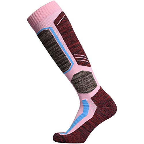 Weierya Ski Socks, Warm Knee High Performance Skiing Socks, Snowboard Socks (Pink 2 Pairs, Medium) #TOP1