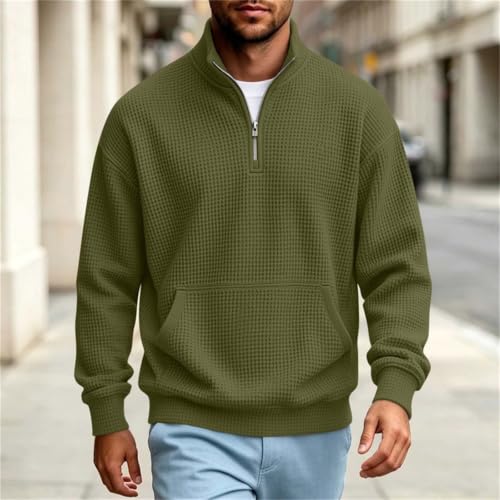 TERGHTP Mens Quarter Zip Pullover Waffle Knit Mock Neck Casual Sweatshirts - image 3