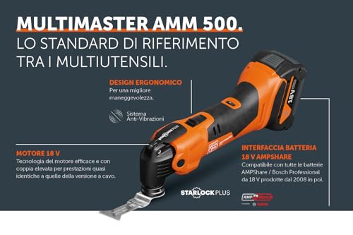Fein Multimaster Amm 500 Plus Top 4.0 Ah As, Con 30 Accessori Per Lavori Di Ristrutturazione E Rinnovo, Compatibile Con Ampshare/Bosch 18V, Con Caricabatteria Gal 1880 E 2 Batterie Li-Ion 18V/4Ah - 5