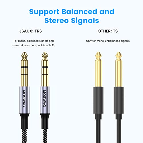 MOSWAG 3.28FT/1M 1/4 TRS Audio Cable, 1/4" 6.35mm TRS to 1/4" 6.35mm TRS Balanced Interconnect Cable Nylon Braid Compatible with Electric Guitar, Bass Guitar,Mixing