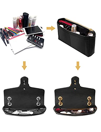 Small Handbag Shaper Insert For Gg Marmont Matelasse Shoulder Bag(Pack Of 2) Felt Insert Purse Organizer With Zipper- Buy 1 Get 1 Bag Free Small 8030 Black #TOP4