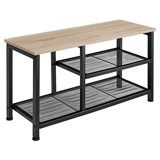 TecTake Étagère à chaussures avec étagères grillagées meuble de rangement pour chaussures bois MDF – diverses couleurs (Marron clair)