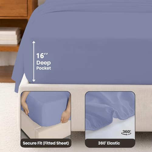 Image of SGI bedding 100% Egyptian Cotton Sheets Full XL Size - Premium Luxury Hotel Sheet Set, Cooling & Breathable, Ultra Soft, 15 inch Deep Pocket, 4 Piece Bedding Set, Mediterranean Blue