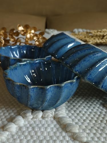 Image of Niyara Stoneware Handmade Ceramic Stylish Premium Bowls Serving Bowls Microwave Dishwasher Safe (Small Blue Moraccan)