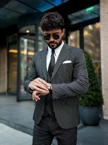 Men 3 Piece Pinstripe Suit Double Breasted Suit Vest Notched Lapel Wedding Party Blazer Vest & Pants Set4