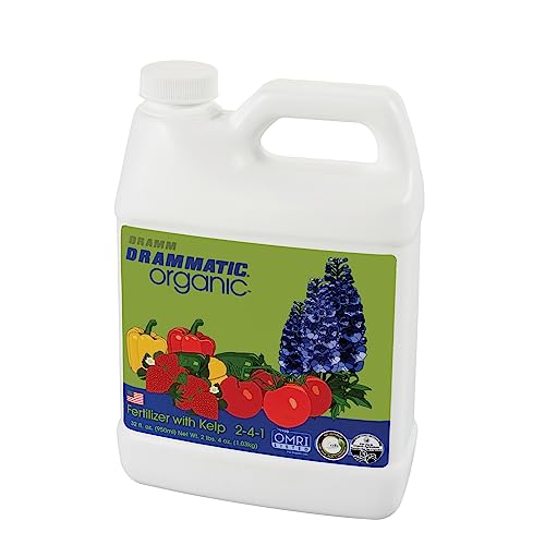Drammatic® Organic™ Fertilizer w/Kelp 2-4-1, Hydrolyzed Liquid Fish Fertilizer for Vegetables, Flowers, and Fruits, 1 Quart (32 Ounces), OMRI Listed