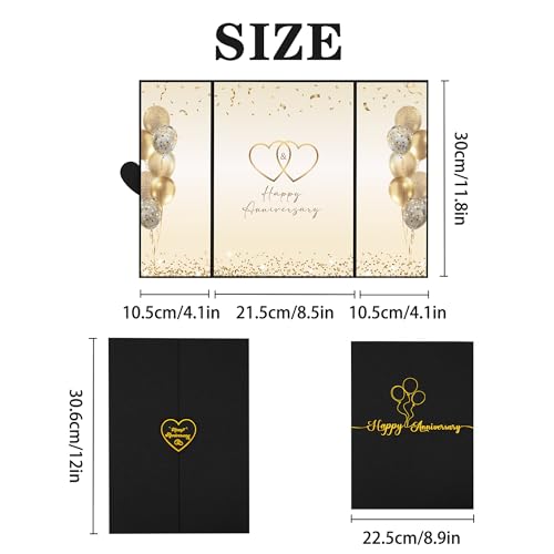 Image of DARUNAXY Black Gold Happy Anniversary Party Decorations, Happy Anniversary Alternative Signature Guest Book Wedding 1st 10th 40th 50th Anniversary Signing Card Board Party Supplies
