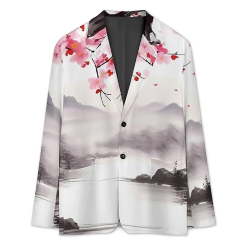 Mount Cherry Flowers Water Men's Casual Blazers Slim Fit Sport Coats Blazer Two Buttons Suit Jacket for Work Party3
