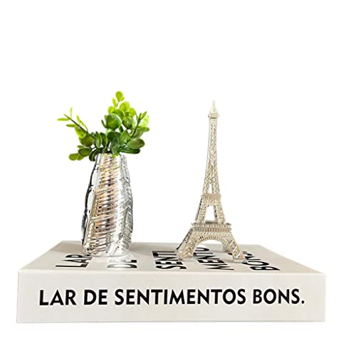 Decoração sala livro fake + vaso folha + enfeite torre