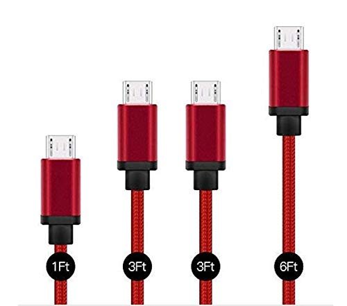 Micro USB Cable, Benicabe (4-Pack,1Ft+2x3Ft+6Ft) Nylon Braided Sync and Fast Charging Cord for Samsung Galaxy S7 Edge/ S7 S6 Note 5, Nexus, Android Charger and More (Molten Lava)
