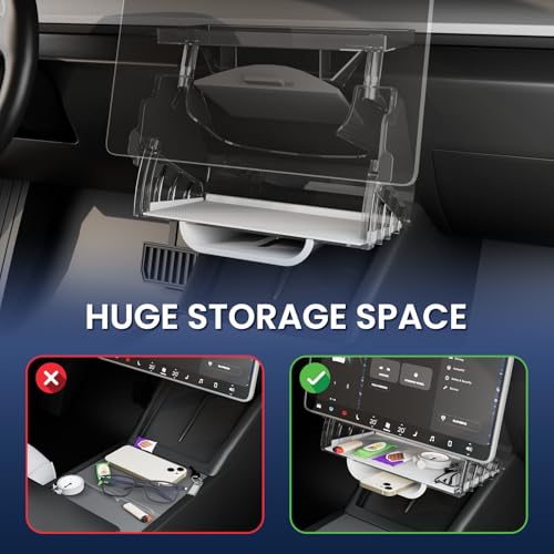 Klutchtech for Tesla Model Y Juniper & Model Y L Under Screen Storage Organizer 2025-2026/Model 3 Highland 2024-2026, Hideable Center Console Organizer Tray for Model Y Juniper Accessories, White by Klutchtech - Used condition - Image 4