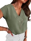 ANRABESS Women Tops Cap Sleeve Dressy Casual V Neck Shirts 2026 Summer Business Work Blouses Outfits Trendy Spring Clothing Light Green X-Large