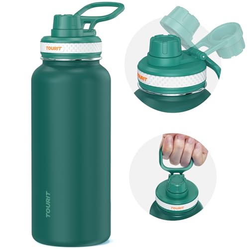 TOURIT 40 oz Insulated Water Bottle, Stainless Steel Water Bottles With Handle, Double-Wall Vacuum Sports Water Bottle, BPA Free Leakproof Water Bottle, Green