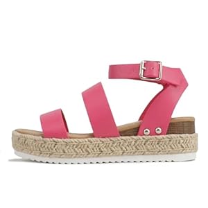 Soda BRYCE-2 Kids/Children/Girls Open Toe Two Bands Espadrille Jute Platform Wedge Casual Fashion Flatform Sandals with Buckle Ankle Strap