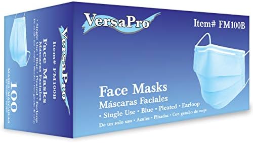 VersaPro FM100B Ear Loop Procedure Face Masks, 3-Ply, Breathable and Comfortable, Blue, Pack of 2000