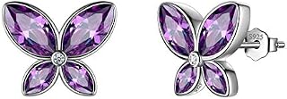 Purple Butterfly Studs Earrings Women 925 Sterling Silver Animal Butterflies February Birthstone Amethyst Earring Stud Crystal Wedding Birthday Jewelry DE0229F