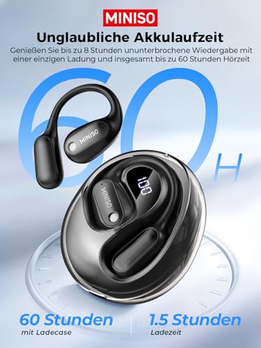 MINISO MS190 AI Übersetzer Kopfhörer, 3-in-1 übersetzungskopfhörer 134 Sprachen mit App, 5 Übersetzungsmodi Echtzeit Übersetzer Ohrhörer, 60H Bluetooth 6.0 kopfhörer übersetzer für Lernen, Reisen