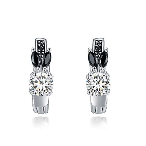 Boucles d'oreilles spinelle noire en argent 925 véritable et forme de fleur pour femme