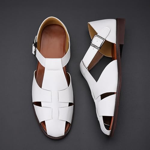 Men's Closed-Toe Flat Fisherman Sandals Lightweight Non-Slip Adjustable Hook & Loop Leather Wading Sandals for Summer Beach Casual Daily Wear4