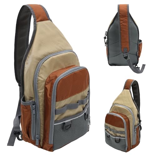 MYDAYS Fishing Sling Tackle Storage Bag, Lightweight Outdoor Sling Tackle Backpack for Fishing Gear and Equipment (Khaki)