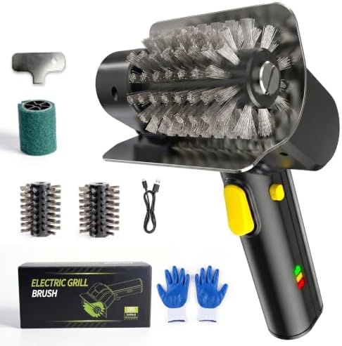 Elektrisches Grillbürstenkabelloser Reiniger mit 3000mAh Akku, 1500U/min Motor & Doppelsicherheitsschloss, Kabelloser BBQ Grillreiniger mit 2 Edelstahl-Bürstenköpfen Type-C Ladung