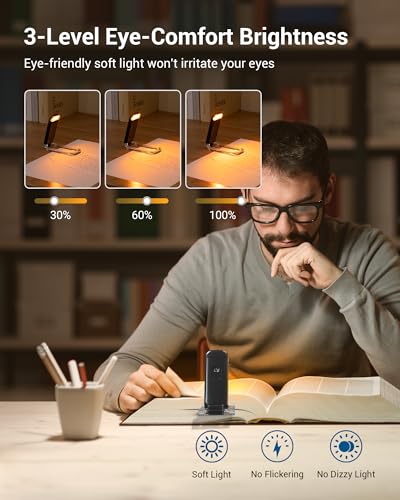 DEWENWILS Book Light, Amber Warm Clip On LED with 3 Adjustable Brightness for Eye Protection, Rechargeable USB Long Lasting Reading Light, Gifts for Bookworms, Kids (Black)