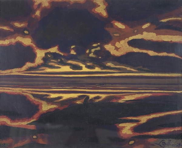 Lienzo decorativo para pared con paisaje marino vintage y puesta de sol de Spilliaert 60x90cm