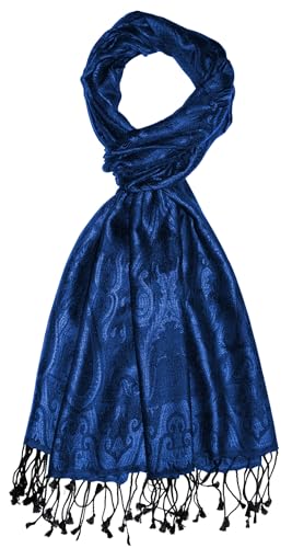 Lorenzo Cana Pashmina damski szal żakardowy tkany 100% jedwab wzór paisley szal jedwabny szal w tonacji, niebieski/czarny, 70 x 190 cm