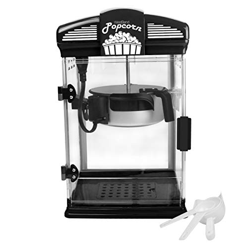 West Bend 82515B Hot Oil Movie Theater Style Popcorn Popper Machine with Nonstick Kettle Includes Measuring Cup Oil and Popcorn Scoop, 4-Quart, Black