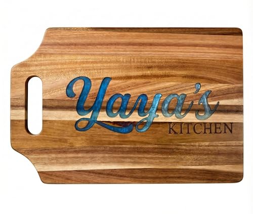 Tabla de Cortar de Madera de Acacia Yaya Gifts con Inserción de Resina Epoxi Azul, Ideal para Preparación y Servir en la Cocina, Tabla Versátil para Quesos y Embutidos, para Carnes y Vegetales, 38,1 x 24,38 cm miniatura 1