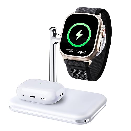MAKAQI 2 in 1 Charger Stand for Apple Watch and AirPods Foldable Watch Charging Dock Compatible with Apple Watch Series Ultra/10/9/8/7/6/Se/5/4/3 & Airpods Pro/4/3/2/1