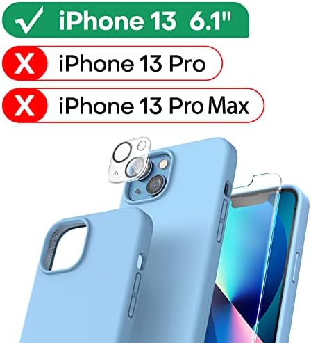 TOCOL 5 in 1 for iPhone 13 Case 6.1", with 2 Pack Tempered Glass Screen + Camera Lens Protector, Liquid Silicone Slim Shockproof Cover [Anti-Scratch] [Drop Protection], Alpine Green