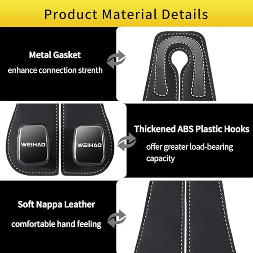 Image of WEIHAO Wide Purse Hook for Car, Twin Hook Leather Car Headrest Hangers, Car Seat Back Storage Hook, Headrest Hooks Purse Bag Holder for Car Universal Fit Sedan Trucks SUVs Most Vehicles (Black-4PCS)