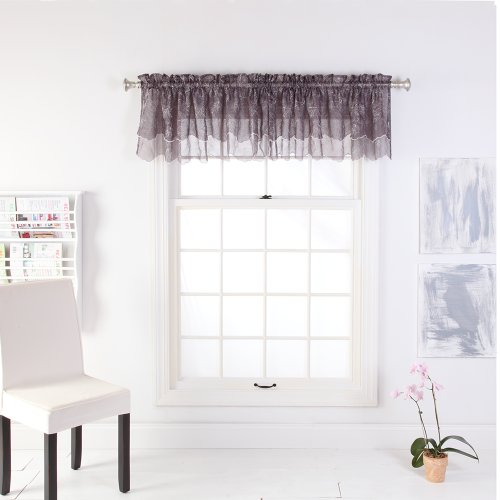 Stylemaster Renaissance Home Fashion Reese Embroidered Sheer Layered Scalloped Valance, 55-Inch By 17-Inch, Bisque #TOP1