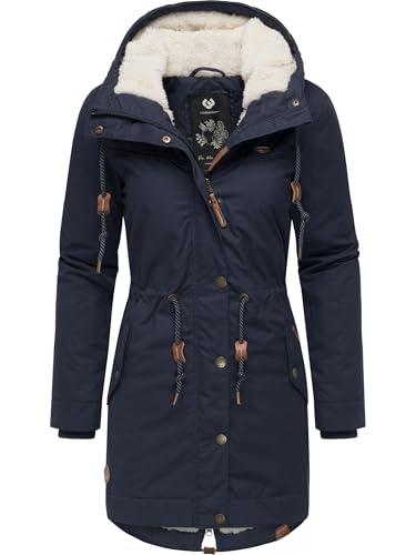 Ragwear Damen langer Mantel warme Winterjacke mit Kapuze YM-Canny Navy22 Gr. L