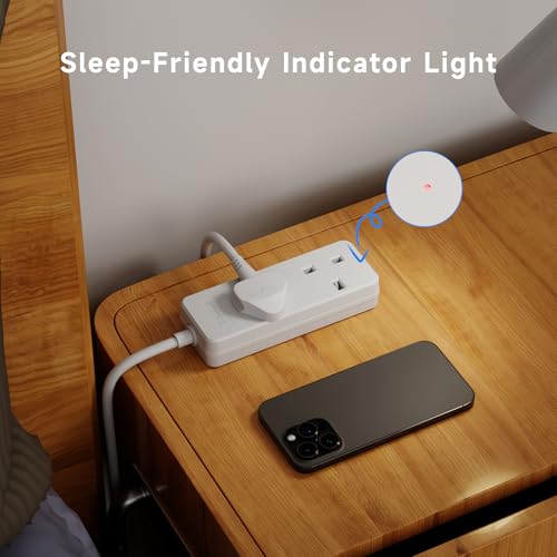 Extension Lead 2 Way 1M White Rewirable Extension Socket Thin Plug for Corner Use - Image 3