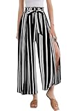 GRACE KARIN Wide Leg Pants for Women High Waisted Business Casual Pants Work Pants Loose Slit Flowy Summer Beach Pants with Pockets Stripe Black L