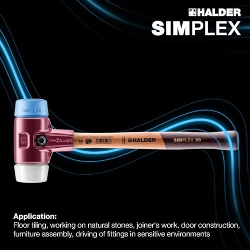 Image of Halder Simplex Soft-Faced Mallet 3017.030 - TPE-Soft Insert, Medium-Hard Superplastic Insert, Cast Iron Housing with Handle Protection Sleeve, Varnished Wooden Handle, 30mm, .75 lbs.