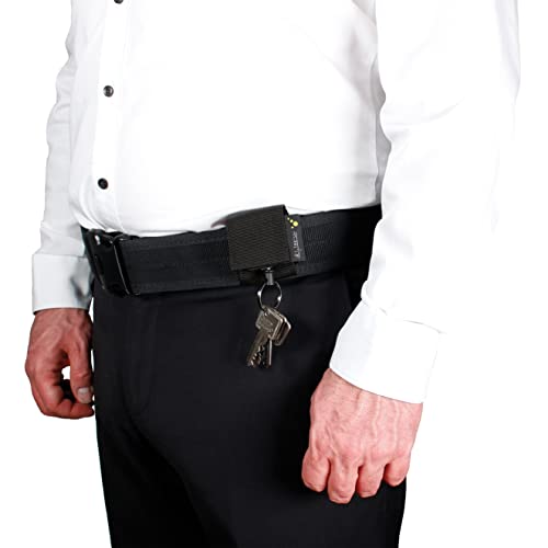 tee-uu REWIND | selbstaufrollender Schlüsselhalter | schwarz Koppel | kunstoffummanteltes Stahlseil 60cm lang | maximale Belastbarkeit 5kg | 130g Zugkraft | robuster Schlüsselring