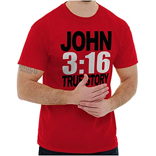 John 3:16 True Story Bible Verse Graphic T Shirt Men or Women Red