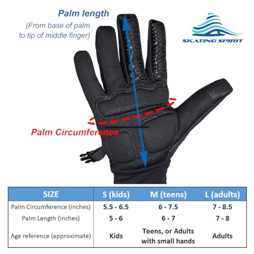 Skating Spirit Gel Padded Palm Protection Gloves for Kids and Adults, Water Resistant Warm Touchscreen Non Slip