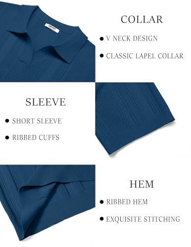 Image of COOFANDY Mens Knit Polo Shirts V Neck Textured Polo Shirts Short Sleeve Breathable Polo Casual Collared T Shirt Fashion Tops