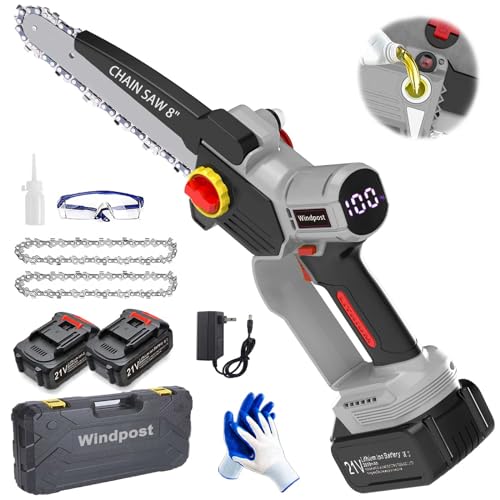 Mini Chainsaw Cordless 8 Inch,Rechargeable Handheld Electric Saw with Safety Lock,oil pump,with 2 * 2.0Ah Batteries and Charger,LED Power Indicator - Battery Powered for Wood & Tree Cutting-