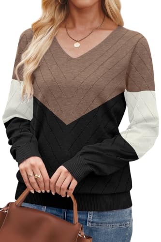 Image of WIHOLL Sweaters for Women V Neck Casual Knit Long Sleeve Tops Lightweight Pullover Clothes Fall Fashion Outfits 2026