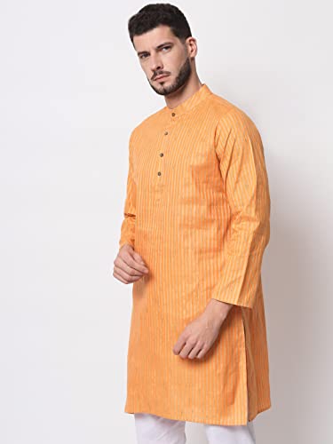 Image of Vastraa Fusion Men's Printed Kurta Pure Cotton Long Kurta, Round Collar, Full Sleeves, Button Kurta, Ethnic Wear