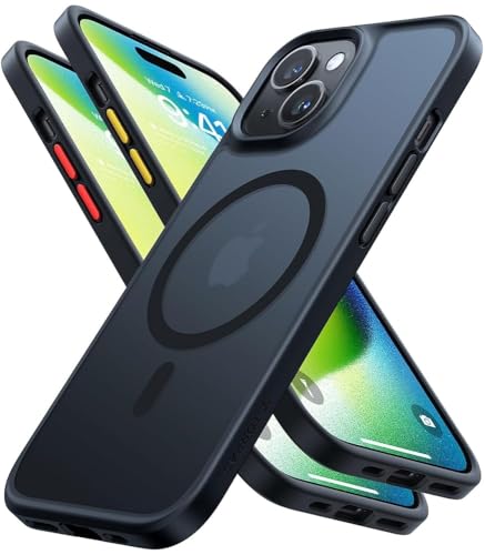 TORRAS Magnetic Shockproof for iPhone 15 Case iPhone 14 Case, 12FT Military Grade Drop Protection, Translucent Slim Protective Anti-Scratch, Black