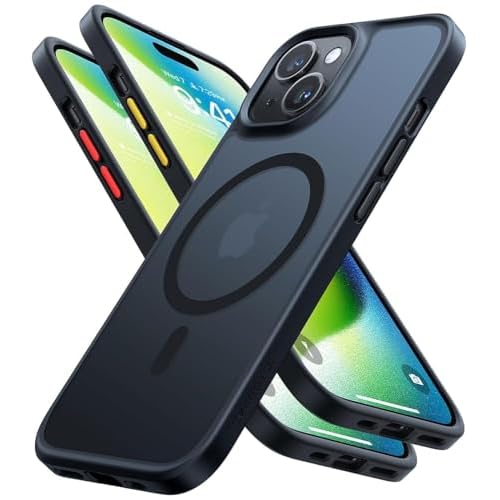 TORRAS Magnetic Shockproof for iPhone 15 Case iPhone 14 Case, 12FT Military Grade Drop Protection, Translucent Slim Protective Anti-Scratch, Black Bla