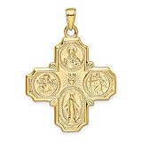 Solid Four Way Cross Cruciform Pendant in Real 14k Yellow Gold 31x29mm