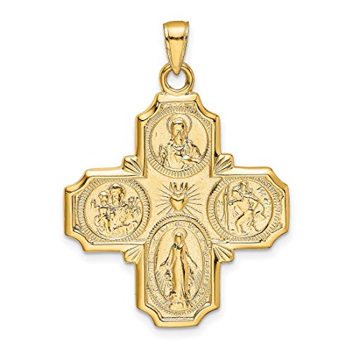 Solid Four Way Cross Cruciform Pendant In Real 14K Yellow Gold 31X29Mm #TOP9