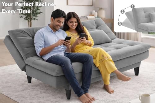 Image of Rosebell Modern Wooden 3-Seater Sofa Cum Bed Foldable Velevt Fabric Sofa for Living Room, Guest Room & Office-Grey-Color